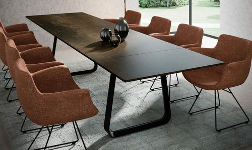 Table à manger contemporaine - CURVE - Ghekiere Industries - en céramique / avec piètement en acier inoxydable / rectangulaire