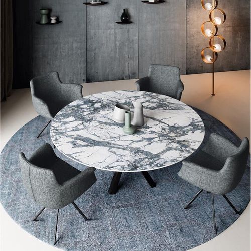 Table à manger contemporaine - FIZZ - Ghekiere Industries - en céramique / avec piètement en métal / ronde