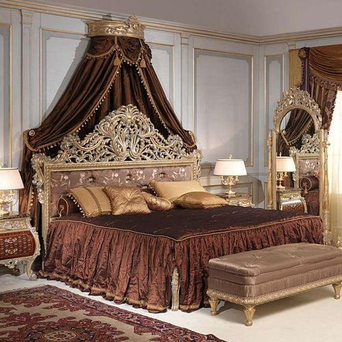 Lit double - EMPERADOR GOLD  - VIMERCATI MEDA LUXURY CLASSIC FURNITURE - Louis XV / tapissé / avec tête de lit tapissée