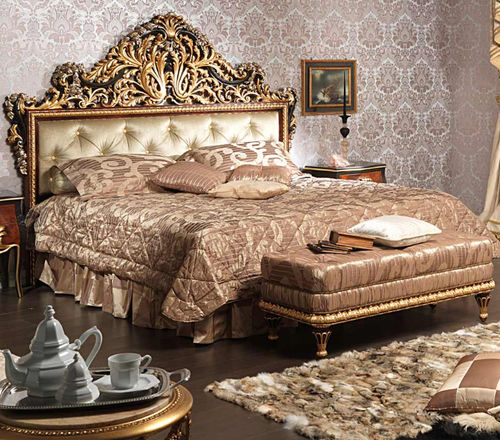 Lit double - EMPERADOR BLACK  - VIMERCATI MEDA LUXURY CLASSIC FURNITURE - de style Louis XV / tapissé / avec tête de lit tapissée