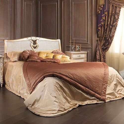Lit double - White and Gold - VIMERCATI MEDA LUXURY CLASSIC FURNITURE - de style / tapissé / avec tête de lit tapissée