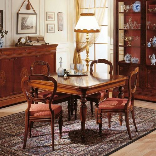Table à manger de style français - French 19th century - VIMERCATI MEDA LUXURY CLASSIC FURNITURE - en noyer / avec piètement en noyer / carrée