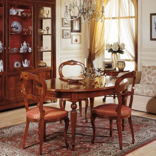 Table à manger de style français - art. 281/279 - VIMERCATI MEDA LUXURY CLASSIC FURNITURE - en noyer / avec piètement en noyer / ovale