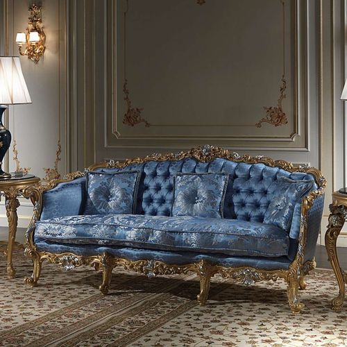 Canapé de style - Eighteenth Century - VIMERCATI MEDA LUXURY CLASSIC FURNITURE - en tissu / bleu / doré