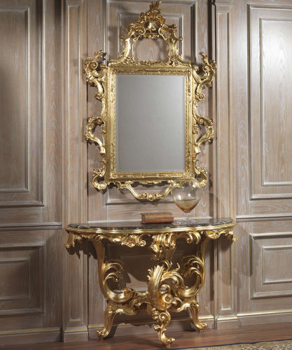 Console de style baroque - VIMERCATI MEDA LUXURY CLASSIC FURNITURE - en marbre / avec piètement en bois doré à la feuille d'or / demi-lune