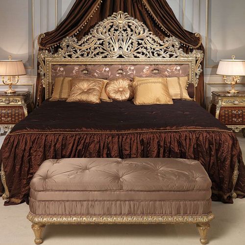 Banquette de style - EMPERADOR GOLD  - VIMERCATI MEDA LUXURY CLASSIC FURNITURE - en tissu / avec piètement en bois / beige