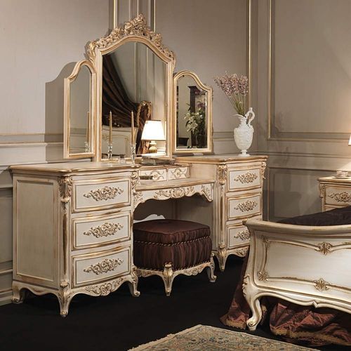 Coiffeuse Louis XVI - WHITE AND GOLD - VIMERCATI MEDA LUXURY CLASSIC FURNITURE - en bois / monoplace
