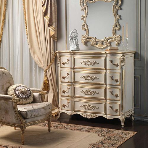 Commode de style Louis XVI - WHITE AND GOLD - VIMERCATI MEDA LUXURY CLASSIC FURNITURE - en bois / fait main / 4 tiroirs