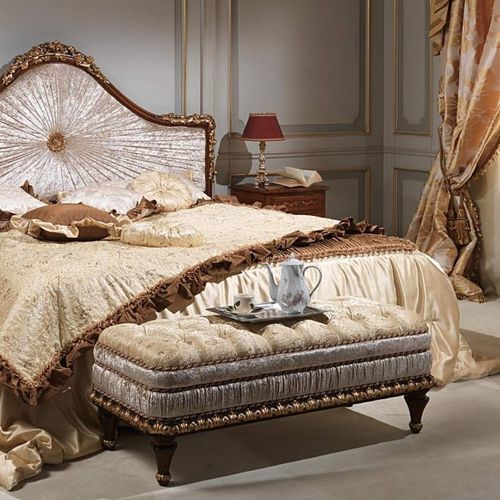 Banquette de style - LOUVRE - VIMERCATI MEDA LUXURY CLASSIC FURNITURE - en tissu / beige / dorée