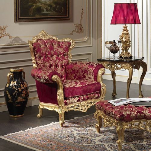 Fauteuil de style baroque - Barocco - VIMERCATI MEDA LUXURY CLASSIC FURNITURE - en tissu / rouge / doré