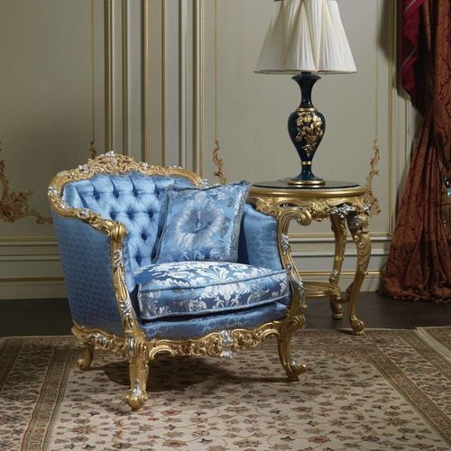 Fauteuil de style Louis XV - Eighteenth Century - VIMERCATI MEDA LUXURY CLASSIC FURNITURE - en tissu / fait main / bleu