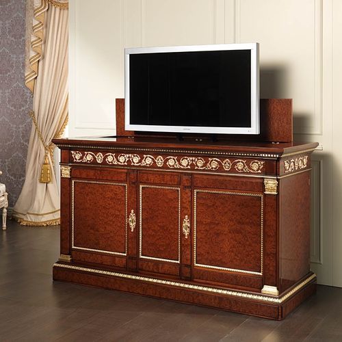 Meuble TV de style Empire - art. 90 - VIMERCATI MEDA LUXURY CLASSIC FURNITURE - avec élévateur d'écran / en laiton / en acajou