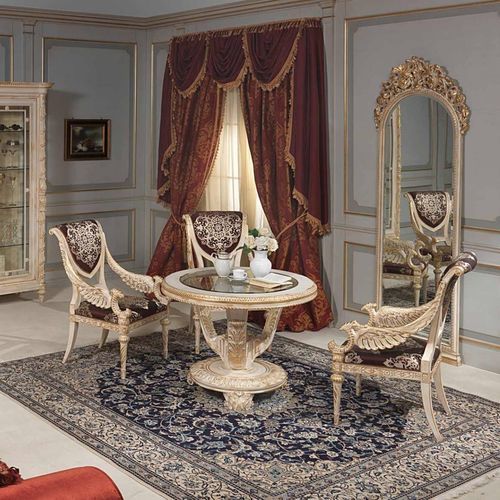 Table de style Louis XVI - art. 970 - VIMERCATI MEDA LUXURY CLASSIC FURNITURE - en verre / avec piètement en bois / ronde