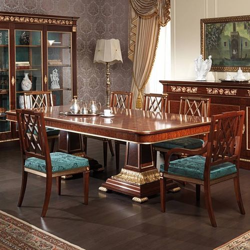 Table à manger de style - ERMITAGE - VIMERCATI MEDA LUXURY CLASSIC FURNITURE - en acajou / en laiton / avec piètement en acajou