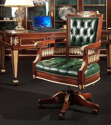 Fauteuil de bureau de style - ERMITAGE - VIMERCATI MEDA LUXURY CLASSIC FURNITURE - en cuir / en bois / marron