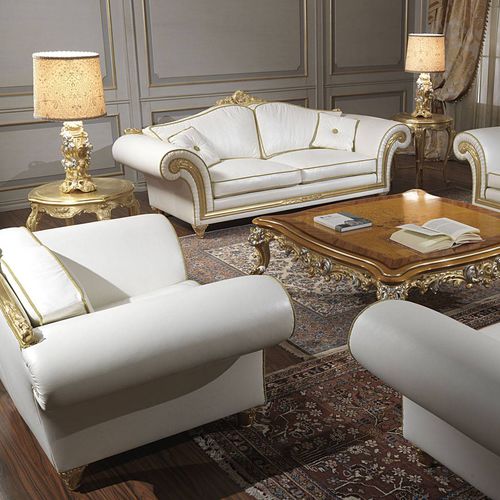 Canapé de style - IMPERIAL - VIMERCATI MEDA LUXURY CLASSIC FURNITURE - en cuir / blanc / doré