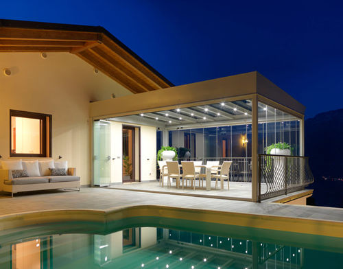 Pergola adossée - DREAM - Cagis Srl - en acier galvanisé / couverture en verre