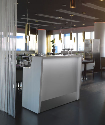 Banque d'accueil lumineuse - 1M RADIUS - MOREE - courbée / en placage de bois / pour restaurant