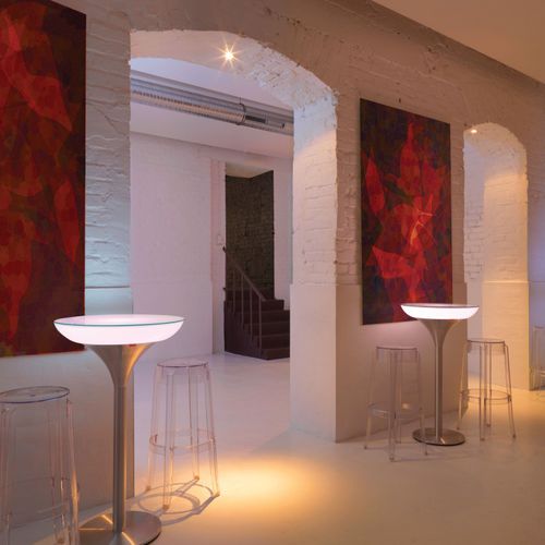 Table mange-debout contemporaine - LOUNGE M 105  - MOREE - en verre / en plastique / avec piètement en aluminium