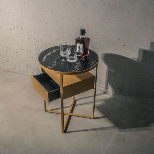 Table d'appoint contemporaine - minimize round plus - YOMEI - en bois / en pierre naturelle / avec piètement en métal peint