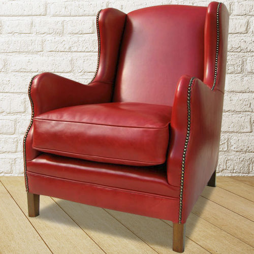 Fauteuil club classique - Elton Winged - Kingsgate Furniture ltd - en cuir / en bois massif / avec coussin amovible