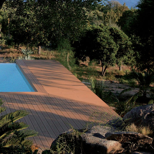 Lame de terrasse en composite bois - QUALITA 020F - GEOLAM - rainurée / imperméable / aspect bois