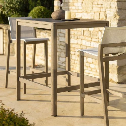 Table mange-debout contemporaine - COPENHAGUE  - LES JARDINS - en HPL / en ardoise / avec piètement en teck