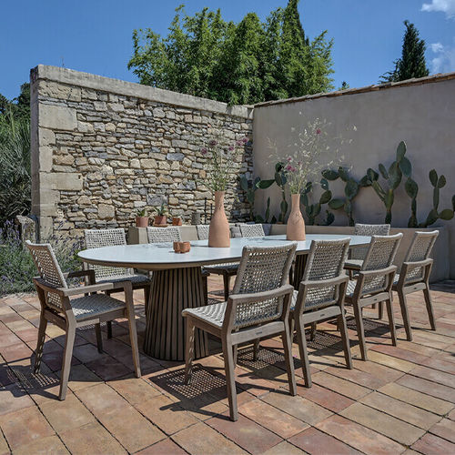 Table contemporaine - PTD1501/P1 - LES JARDINS - en teck / en pierre / en céramique