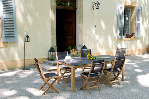 Table contemporaine - TEKURA - LES JARDINS - en teck / avec piètement en teck / rectangulaire