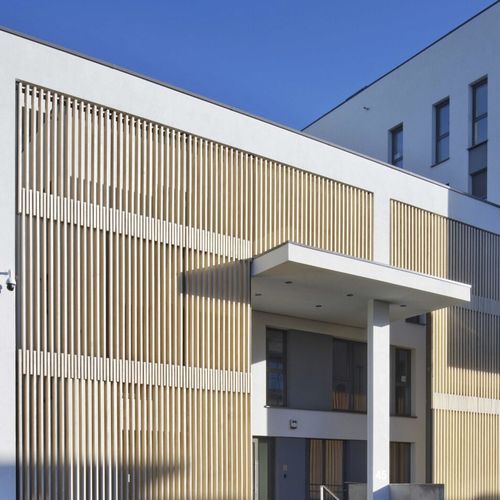 Brise-soleil en bois - POLICE STATION, MOLENBEEK BELGIUM - Accsys Technologies - pour façade / vertical / fixe