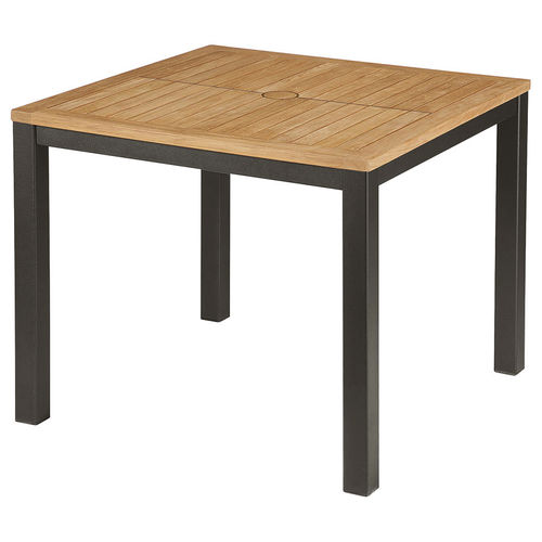 Table à manger contemporaine - Aura  - Barlow Tyrie - en teck / avec piètement en aluminium / carrée