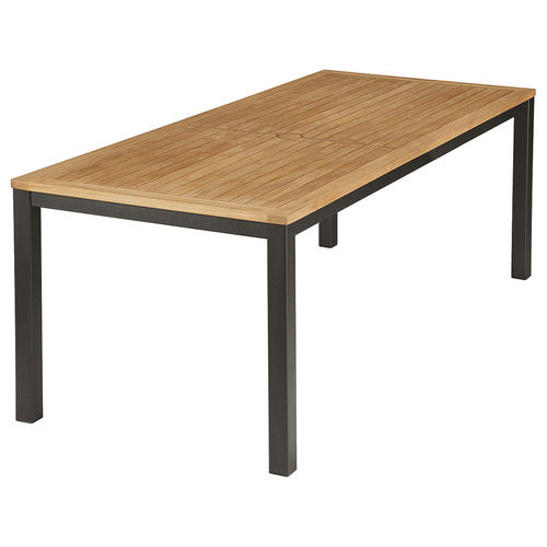 Table à manger contemporaine - Aura  - Barlow Tyrie - en teck / avec piètement en aluminium / rectangulaire