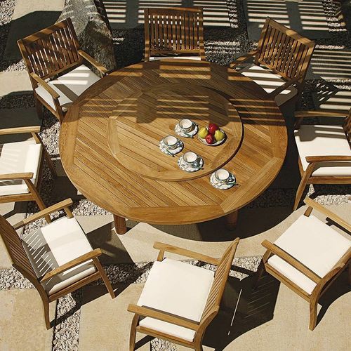 Table à manger contemporaine - Drummond  - Barlow Tyrie - en teck / avec piètement en teck / ronde