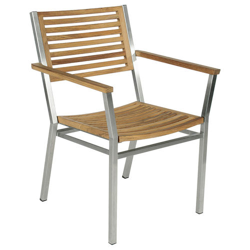 Chaise de salle à manger contemporaine - Equinox Carver - Barlow Tyrie - d'extérieur / en teck / avec piètement en acier inoxydable