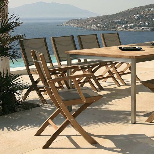 Chaise de salle à manger contemporaine - Horizon  - Barlow Tyrie - de jardin / en Textilene® / avec piètement en teck