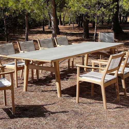 Table à manger contemporaine - Monterey  - Barlow Tyrie - en céramique / avec piètement en teck / rectangulaire