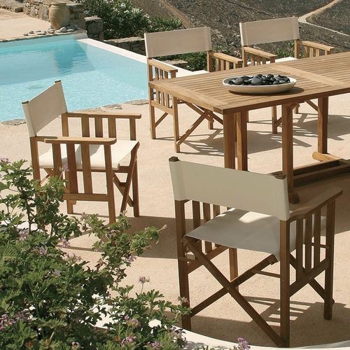 Chaise de style Directoire - Safari® - Barlow Tyrie - d'extérieur / en Sunbrella® / avec piètement en teck