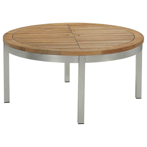 Table basse contemporaine - Equinox  - Barlow Tyrie - en teck / avec piètement en acier inoxydable / ronde