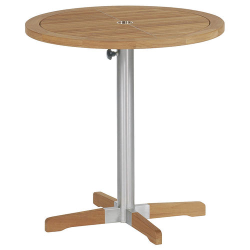 Table bistrot contemporaine - Equinox - Barlow Tyrie - en teck / avec piètement en acier inoxydable / ronde