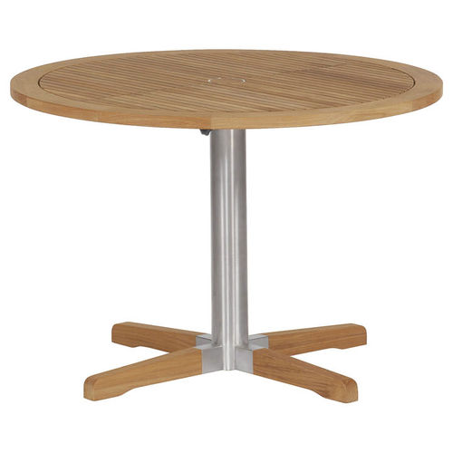 Table bistrot contemporaine - Equinox  - Barlow Tyrie - en teck / avec piètement en acier inoxydable / ronde
