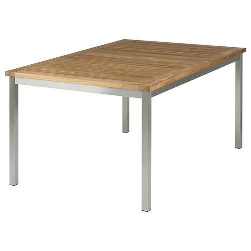 Table à manger contemporaine - Equinox  - Barlow Tyrie - en teck / avec piètement en acier inoxydable / rectangulaire
