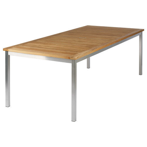 Table à manger contemporaine - Equinox  - Barlow Tyrie - en teck / avec piètement en acier inoxydable / rectangulaire