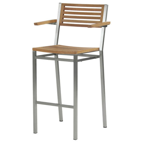Chaise de bar contemporaine - Equinox - Barlow Tyrie - d'extérieur / en teck / avec piètement en acier inoxydable