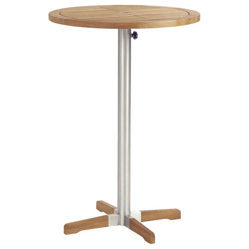 Table mange-debout contemporaine - Equinox  - Barlow Tyrie - en teck / avec piètement en acier inoxydable / ronde