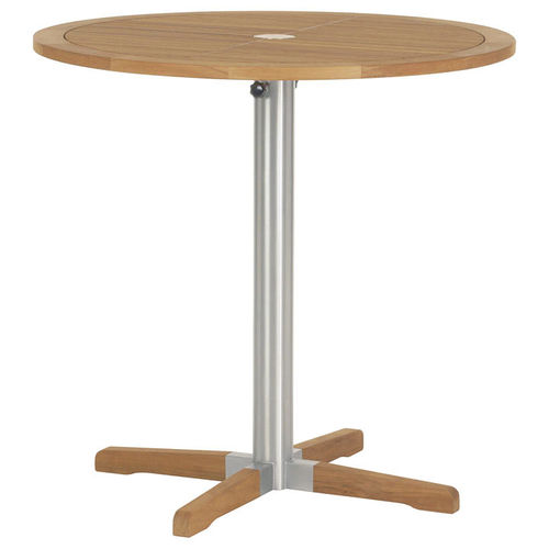 Table mange-debout contemporaine - Equinox  - Barlow Tyrie - en teck / avec piètement en acier inoxydable / ronde