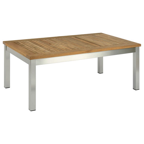 Table basse contemporaine - Equinox  - Barlow Tyrie - en teck / avec piètement en acier inoxydable / rectangulaire