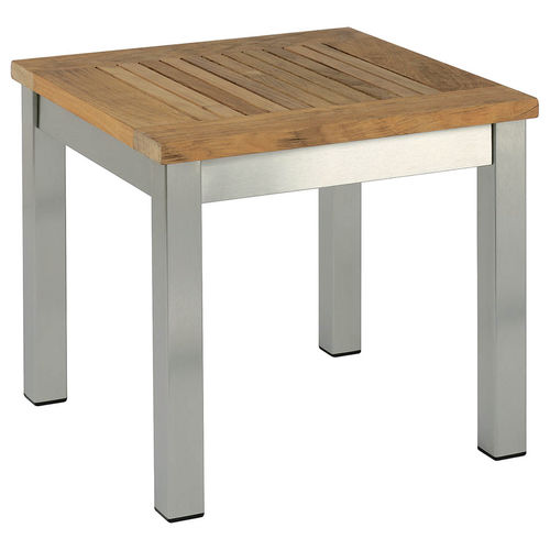 Table d'appoint contemporaine - Equinox  - Barlow Tyrie - en teck / avec piètement en acier inoxydable / carrée