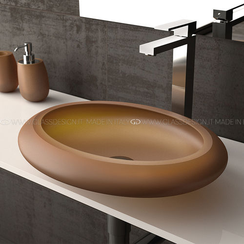 Vasque à poser - Stone - GLASS DESIGN Srl - en VetroFreddo® / avec plan intégré / ovale