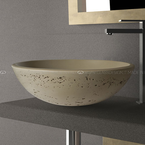 Vasque à poser - Circus 43 Travertino - GLASS DESIGN Srl - en VetroFreddo® / ronde / sans trou
