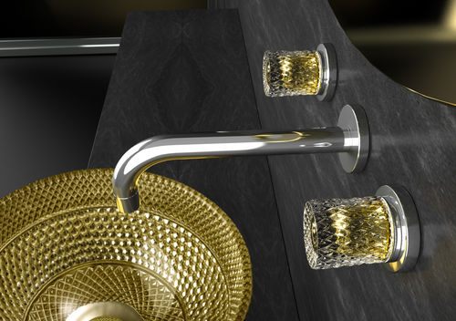 Mélangeur de vasque - LYRIC RAMADA crystal handles GOLD - GLASS DESIGN Srl - mural / en cristal / de salle de bain